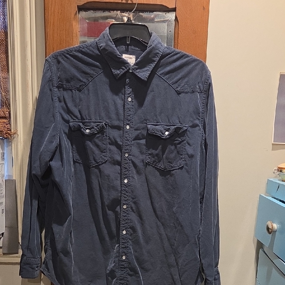 Old Navy Men's Courdoroy Blue Pearl Button Shirt